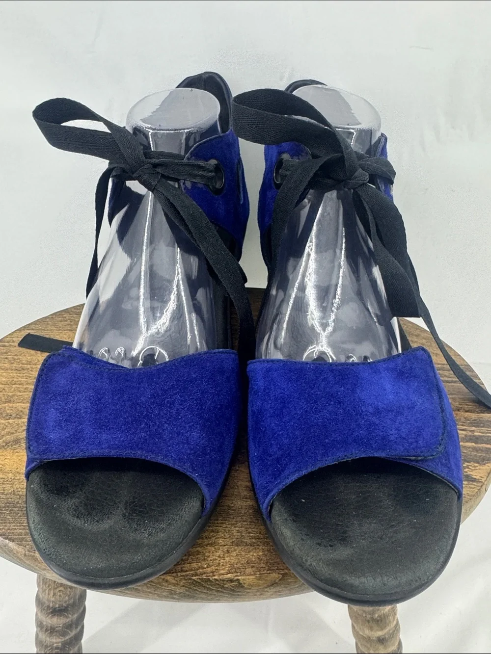 Wolky Womens Blue Suede Platform Wedge Lace-up Sandals, Cutouts & Ankle Ties, 41